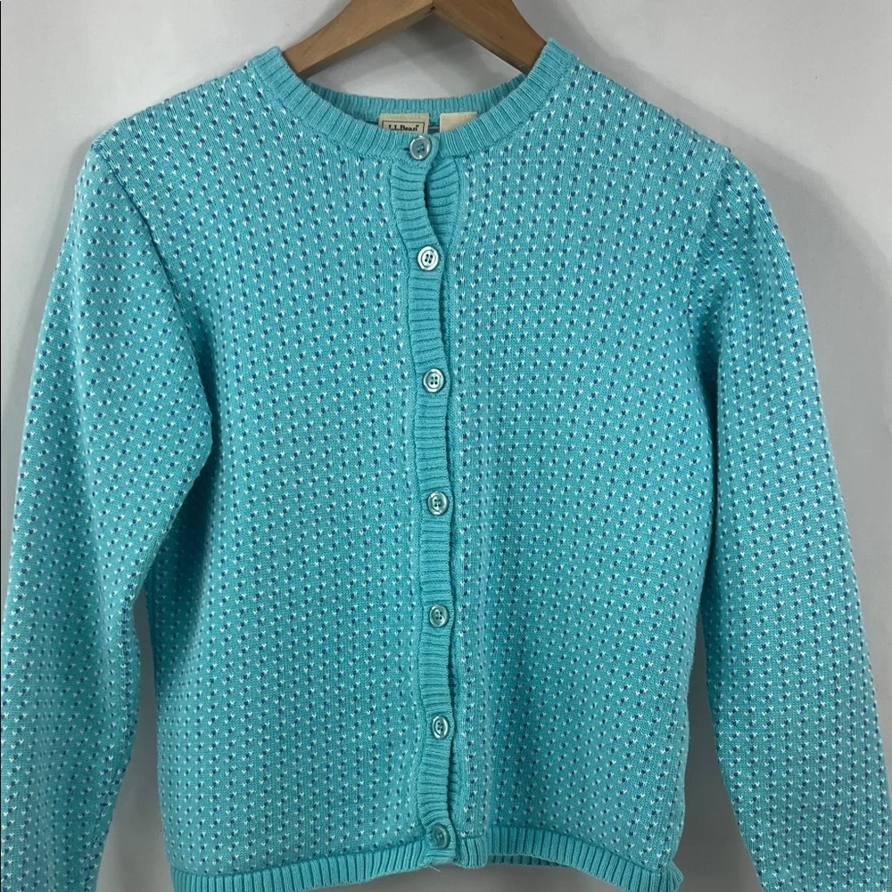 Vintage‎ L.L. Bean Women's Teal  Heart Design Cottagecore Cardigan Size Small